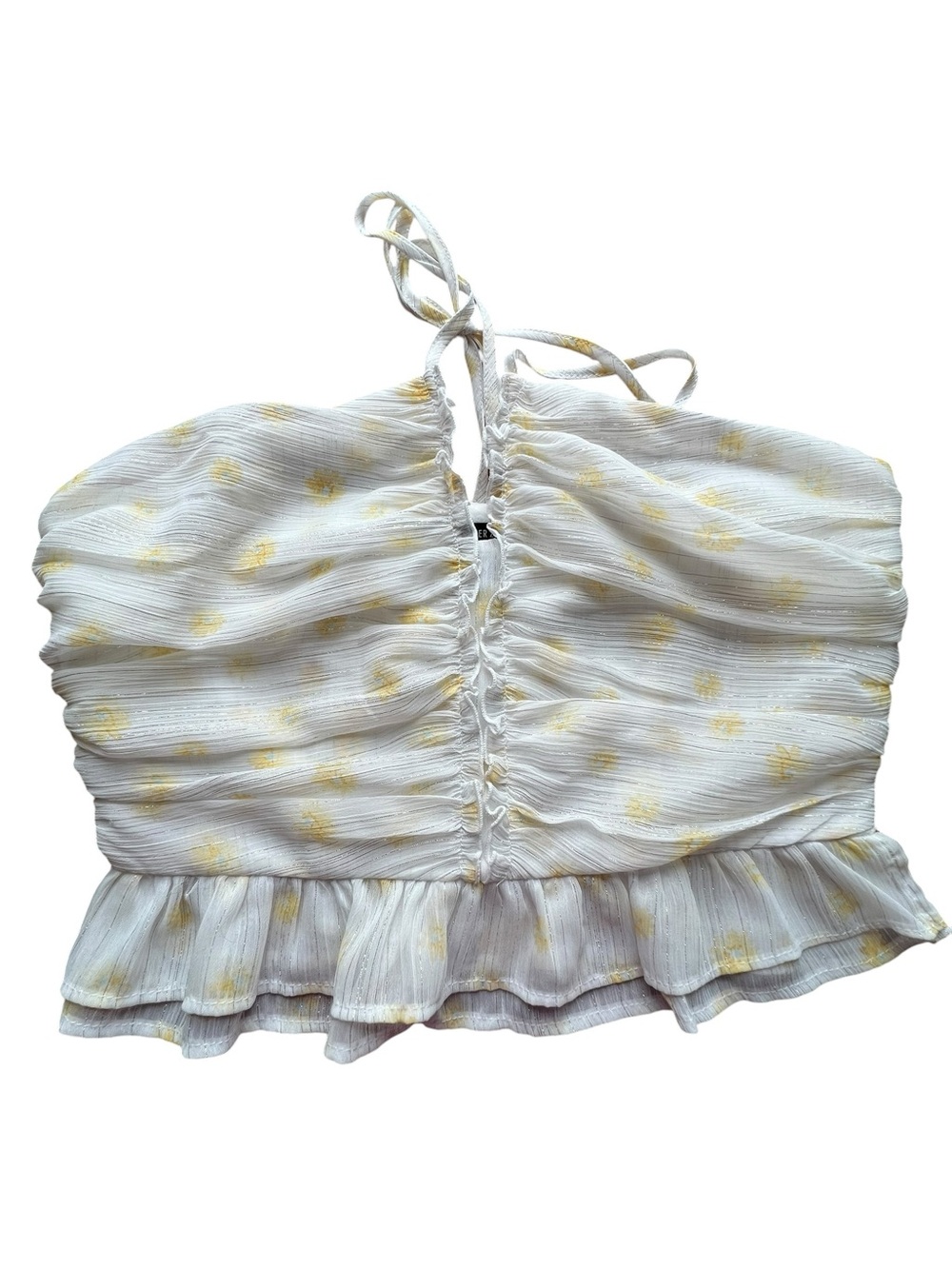 Forever 21 Metallic Yarn Floral Ruffle Halter Crop Top Size S Festival Shiny